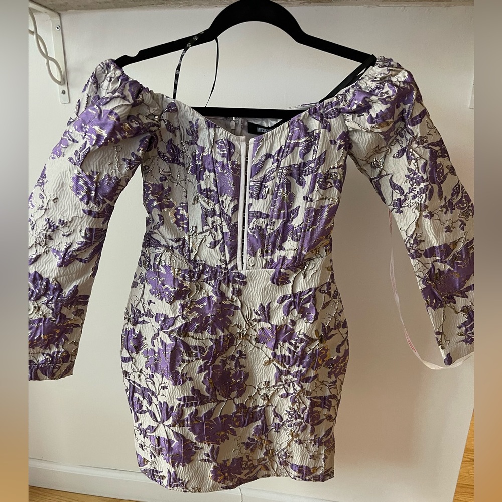 Missguided Embroidered Jacquard Bardot Mini Dress